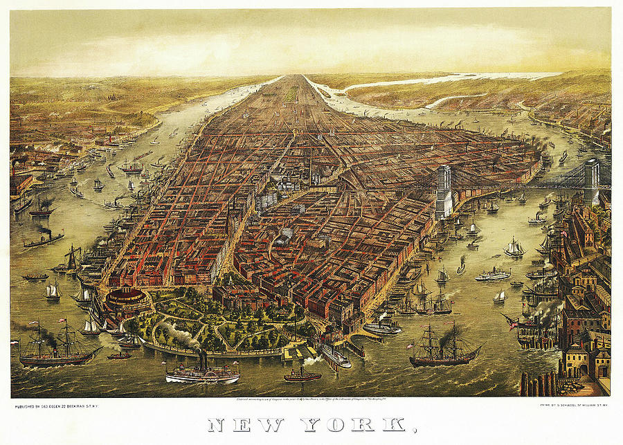 Vintage Mixed Media - New York Map 1874 by Vintage Lavoie