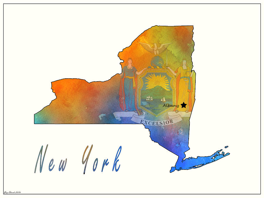 New York Map Style 1 Drawing by Greg Edwards
