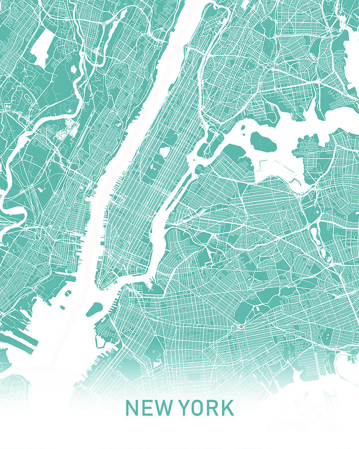New York map teal Digital Art by Delphimages Map Creations