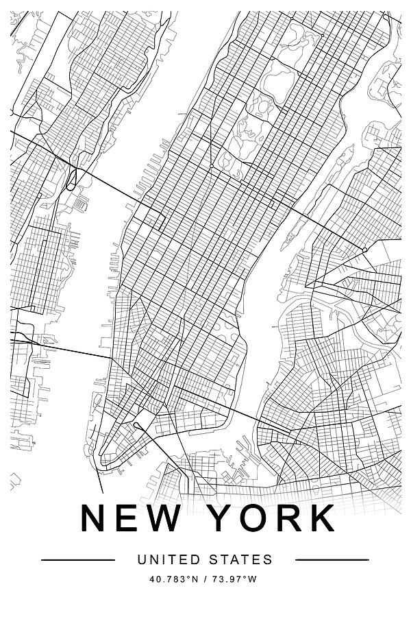 Map Photograph - New York  Map by The Miuus Studio