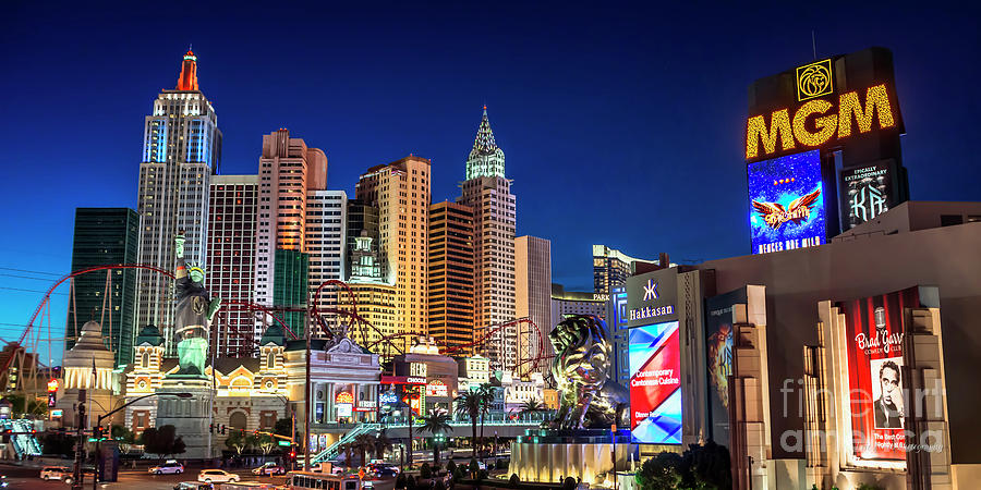 New York New York and MGM Grand Casino at Dusk GK 2 to 1 Ratio Photograph by Aloha Art