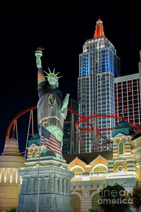 New York New York Casino Statue of Liberty and Empire State Building Golden Knights Photograph by Aloha Art