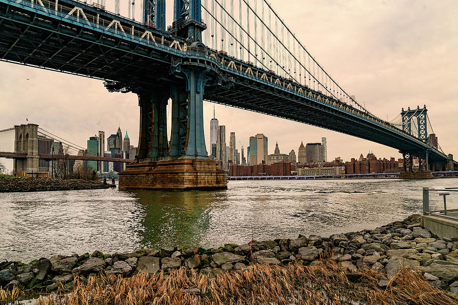 New York, New York City, Brooklyn, Manhattan Bridge And Promenade. Digital Art by Lumiere