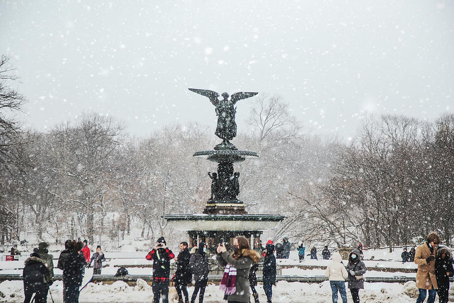 New York, New York City, Central Park, Bethesda Fountain, Winter Scene. Digital Art by Lumiere