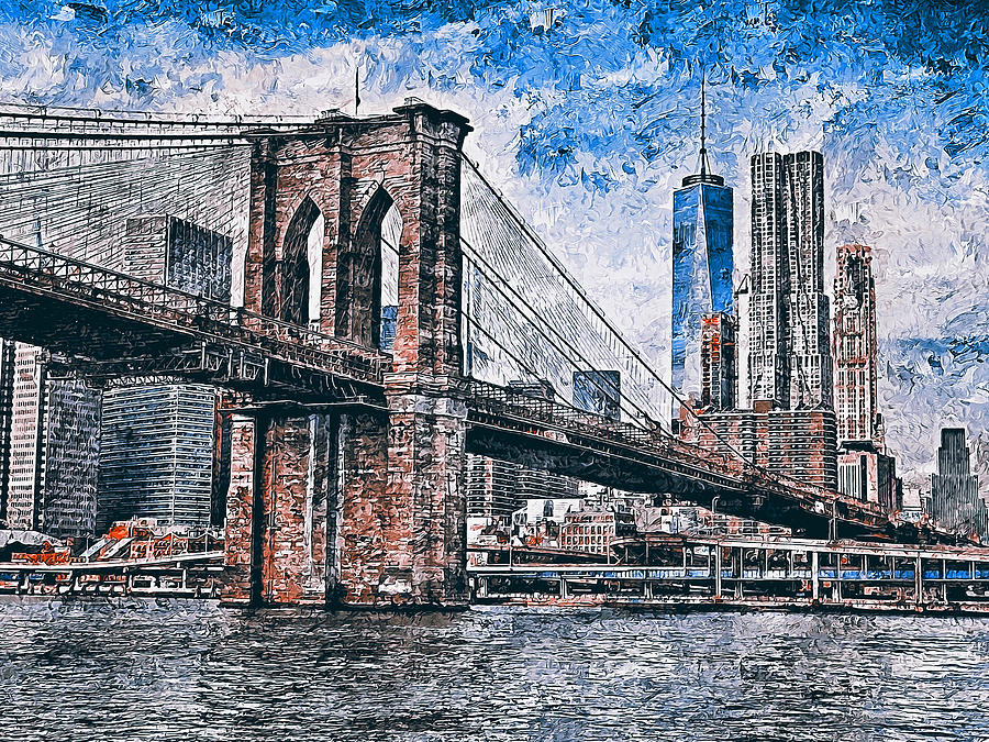 New York Panorama - 40 Painting by AM FineArtPrints