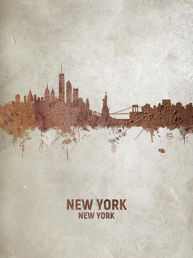 Skyline Digital Art - New York Rust Skyline by Michael Tompsett