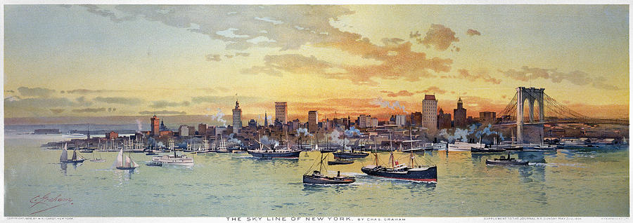 New York Skyline, 1896 Drawing by Charles Graham
