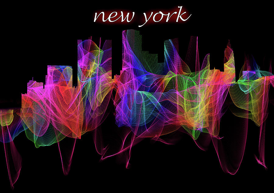 New York Skyline Art with Script Digital Art by Debra and Dave Vanderlaan