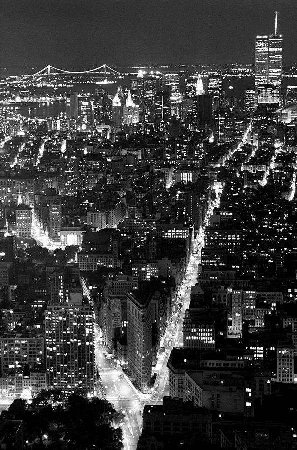 New York City NYC Skyline Midtown Manhattan at Night Black and White  Greeting Card