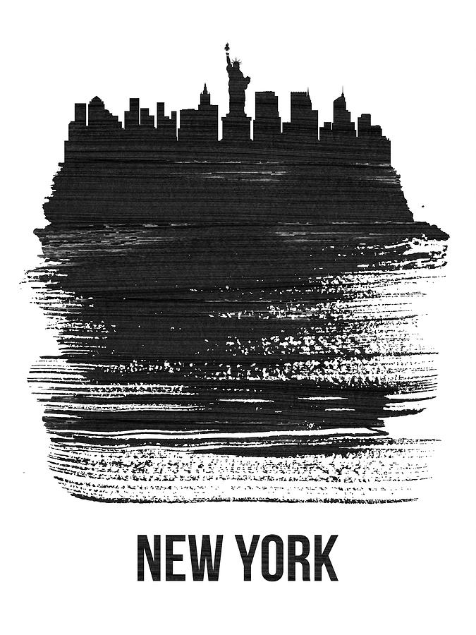 Architecture Mixed Media - New York Skyline Brush Stroke Black by Naxart Studio