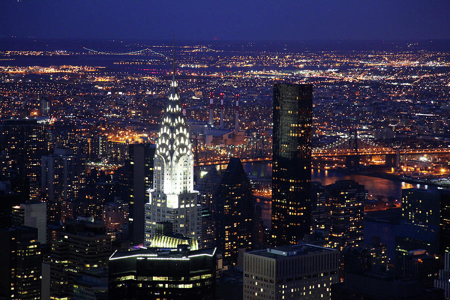 New York Skyline Illuminated At Night Photograph by Uschools
