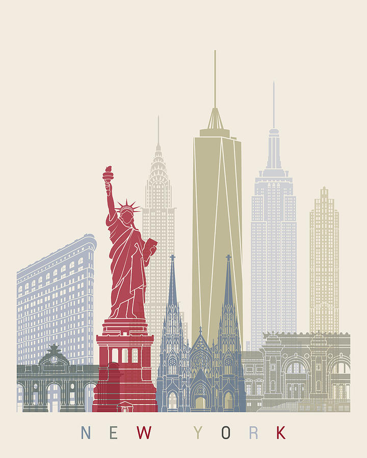 City Drawing - New York Skyline Poster In Editable by Domiciano Pablo Romero Franco