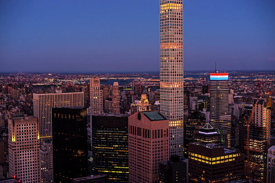 New York Skyline Red White and Blue building New York NY Photograph by Toby McGuire