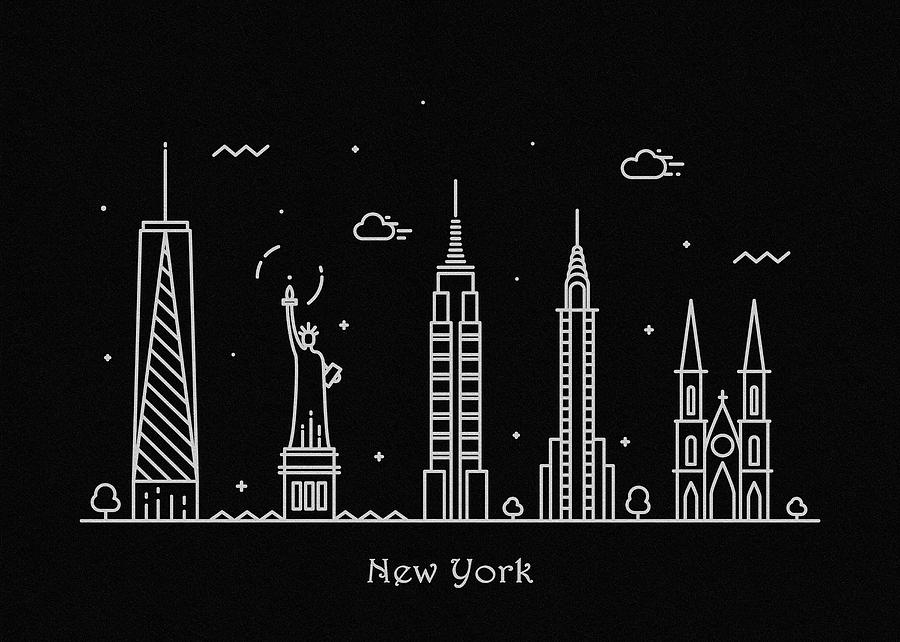 New York Skyline Travel Poster Drawing by Inspirowl Design