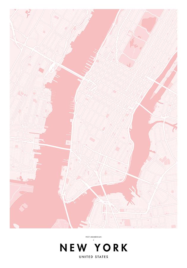 New York Soft Pink Map Digital Art By Not A Lizard