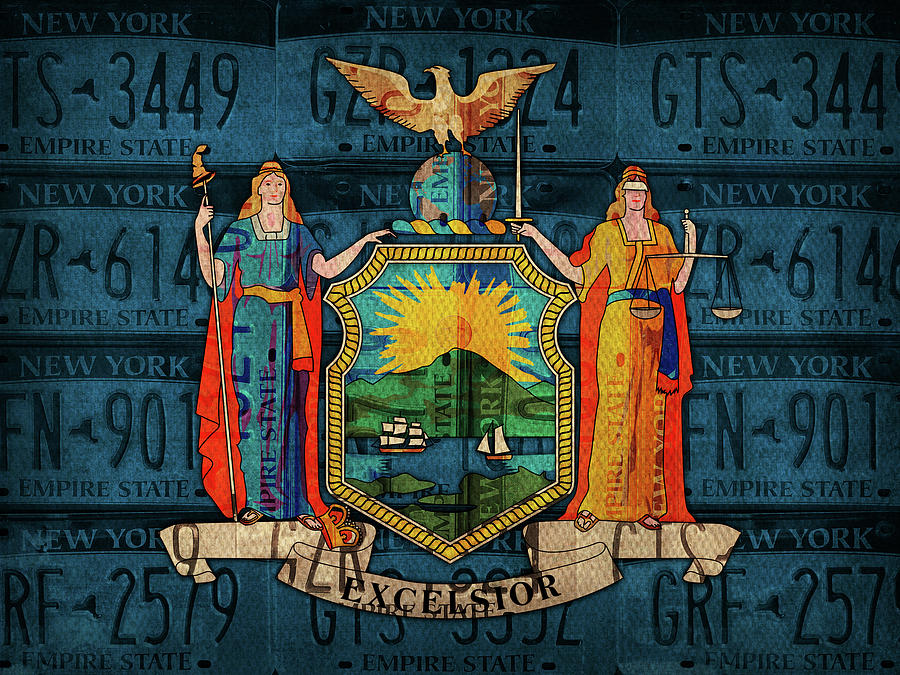 New York Mixed Media - New York State Flag License Plate Art by Design Turnpike New York Mixed Media - New York State Flag License Plate Art by Design Turnpike