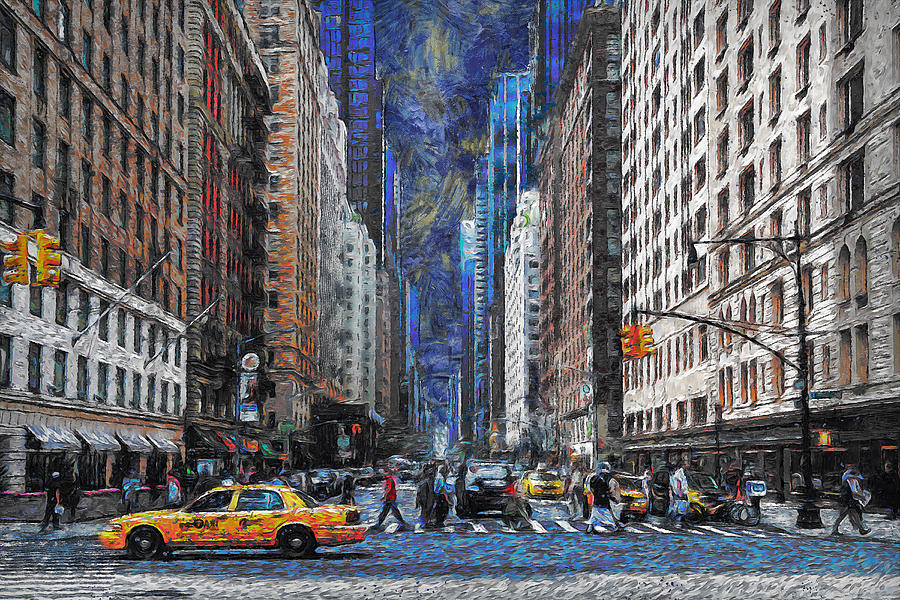 Vincent Van Gogh Digital Art - New York Street Traffic by Ronald Bolokofsky