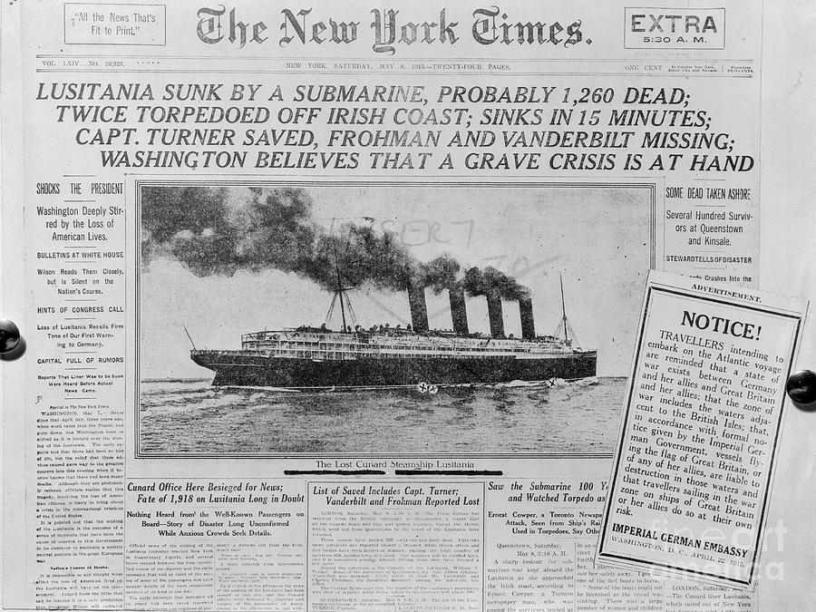 New York Times Front Page On Sinking Photograph by Bettmann