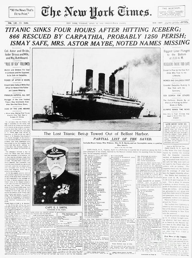 New York Times Reports Loss Of Titanic Photograph by Bettmann