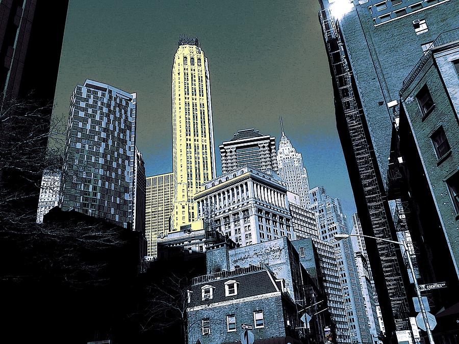 New York Wall Street Skyline 17 Drawing By Peter Potter