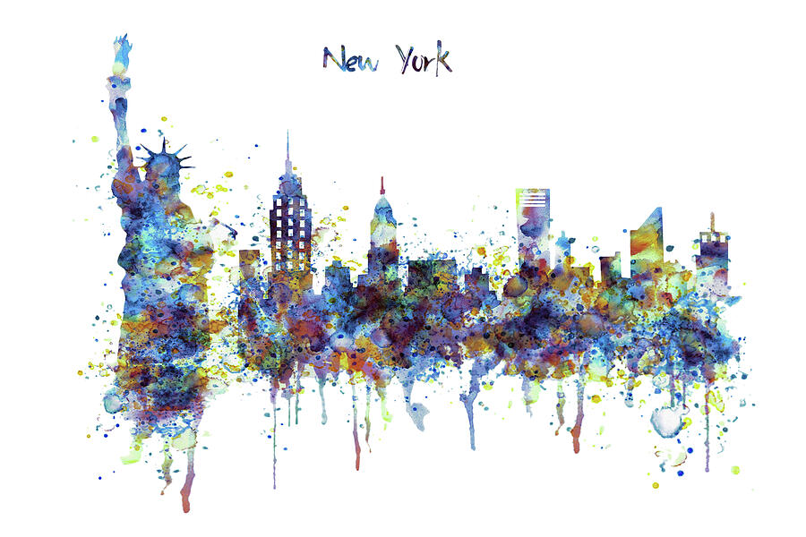 New York Watercolor Skyline Painting by Marian Voicu