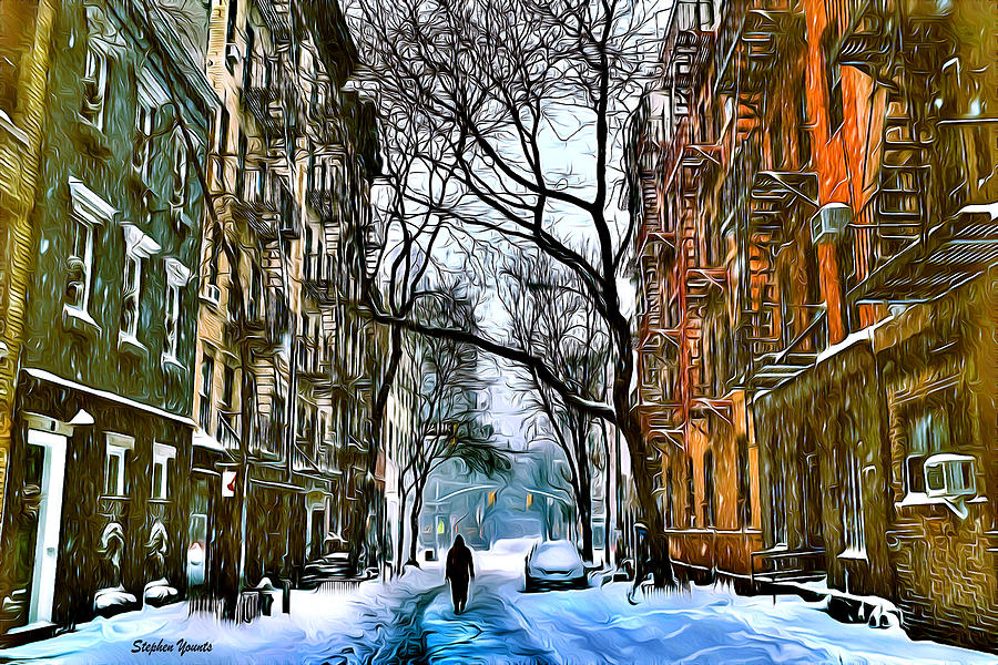 New York West Village Snow Digital Art by Stephen Younts