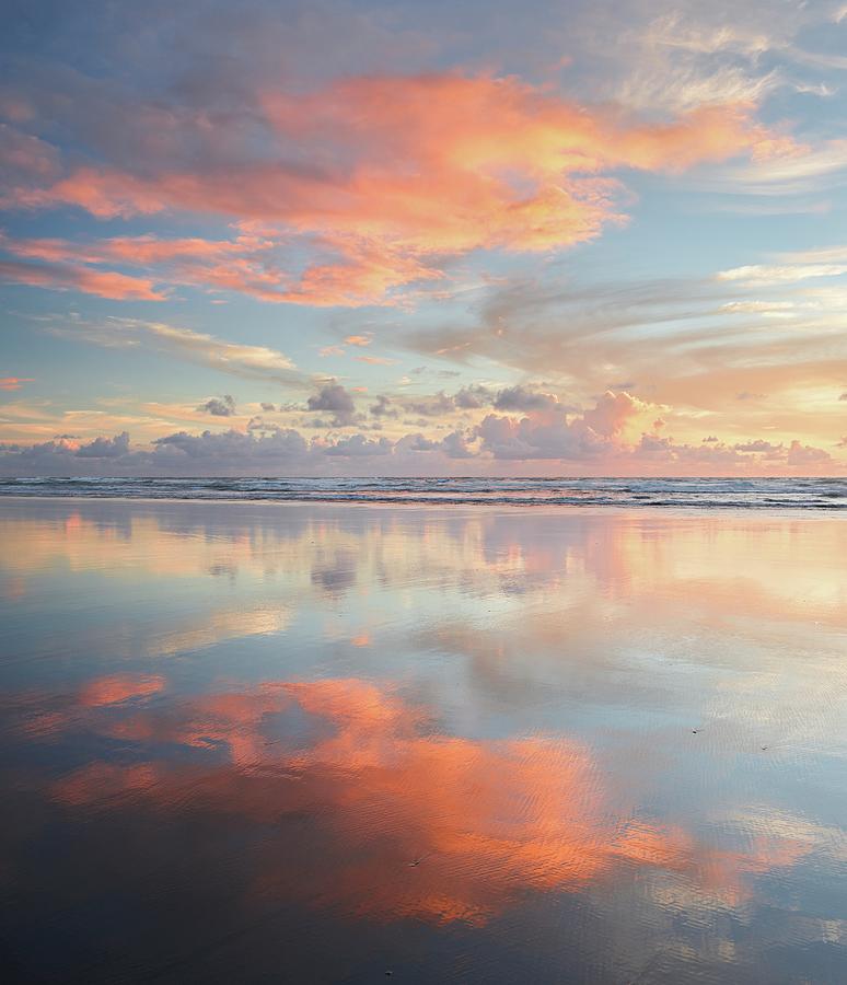 New Zealand, North Island, Auckland, Oceania, Pacific Ocean, Ocean At Bethells Beach In The Evening Light Digital Art by Rainer Mirau