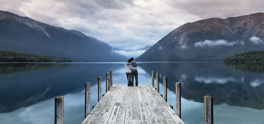 New Zealand, South Island, Tasman, Oceania, Lake Rotoiti, Mount Robert ...