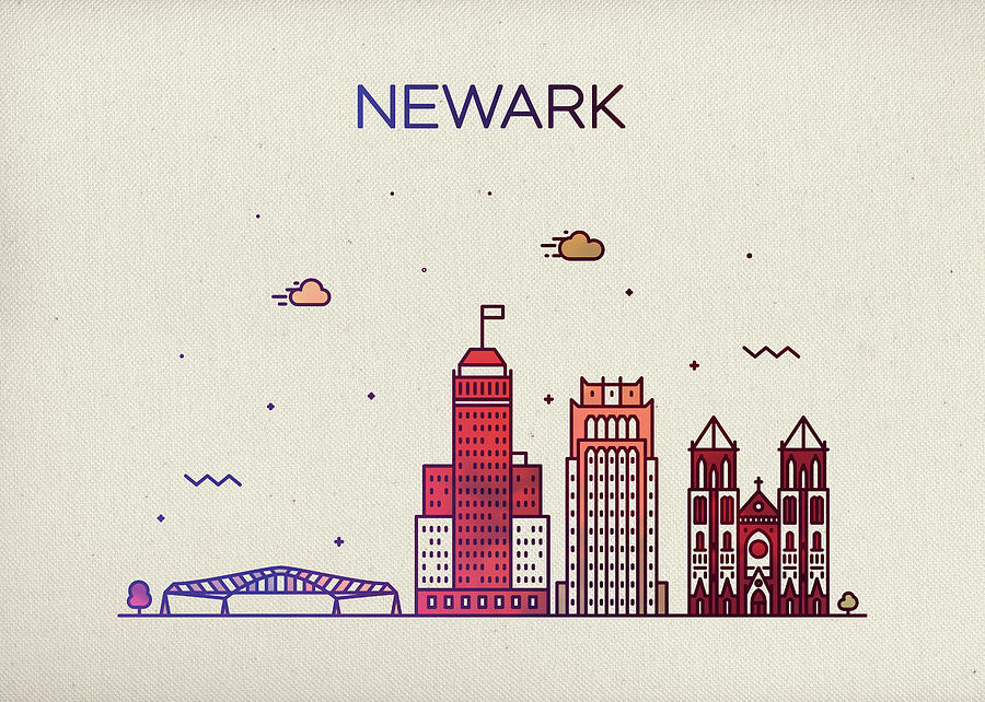 Newark Mixed Media - Newark New Jersey City Skyline Whimsical Fun Wide Bright by Design Turnpike