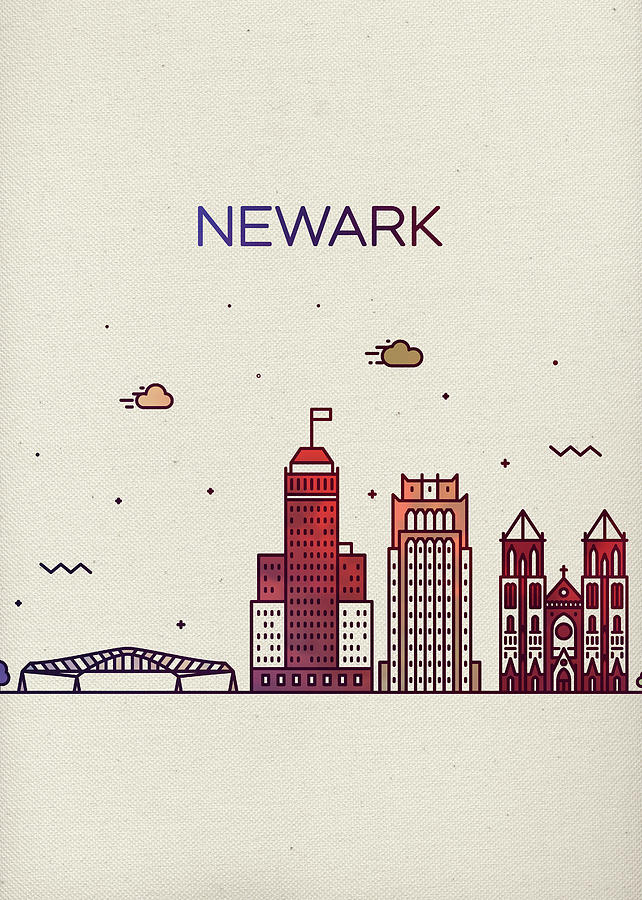 Newark Mixed Media - Newark New Jersey Whimsical City Skyline Fun Bright Tall Series by Design Turnpike