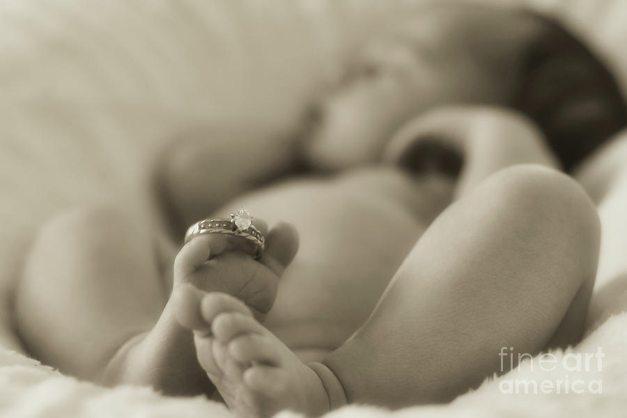 Newborn Baby - Sepia Photograph by Adrian De Leon Art and Photography