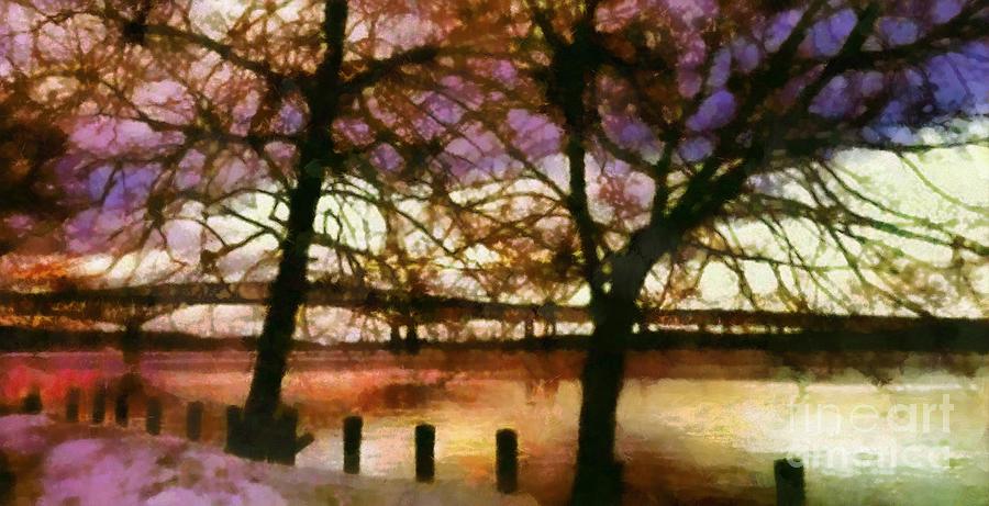 Tree Photograph - Newburgh Beacon Bridge Purple skies by Janine Riley