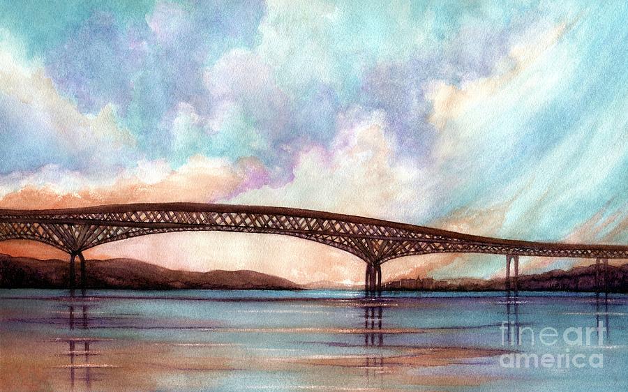 Newburgh - Beacon Bridge Sky Pano  Painting by Janine Riley