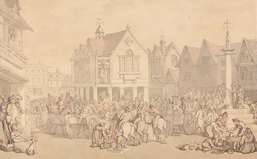 Newbury Market Place, Berkshire  Drawing by Thomas Rowlandson