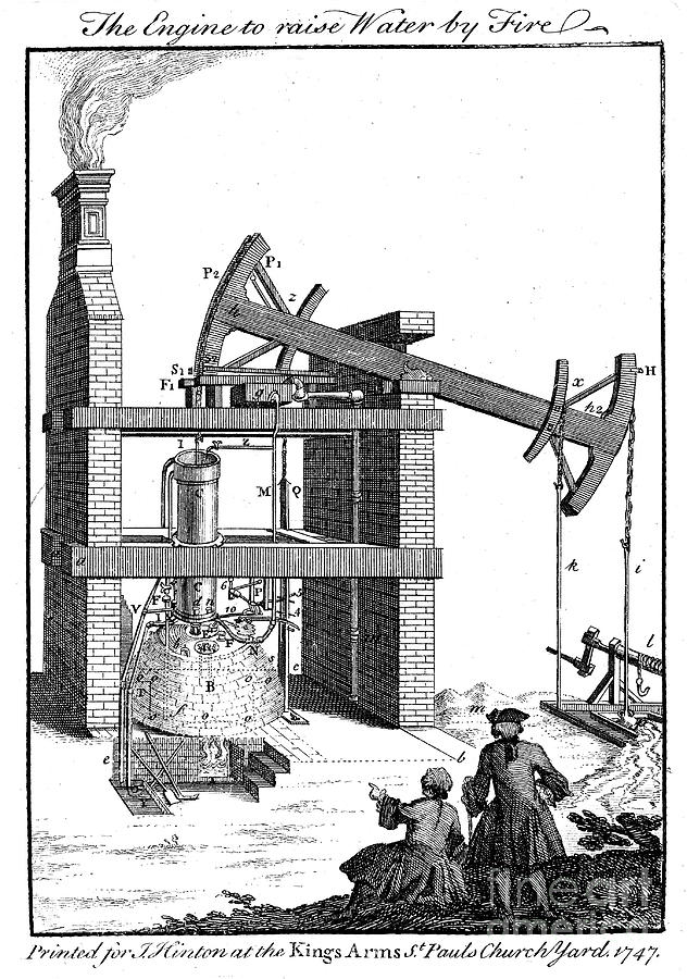 Newcomen Steam Engine, 1747 Drawing by Print Collector
