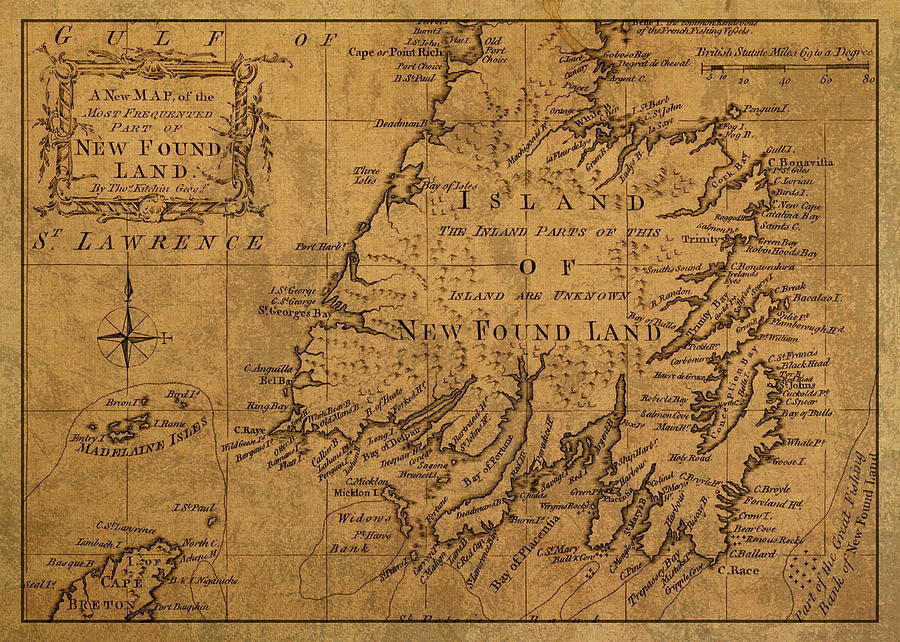 Vintage Mixed Media - Newfoundland Canada Vintage Map 1762 by Design Turnpike