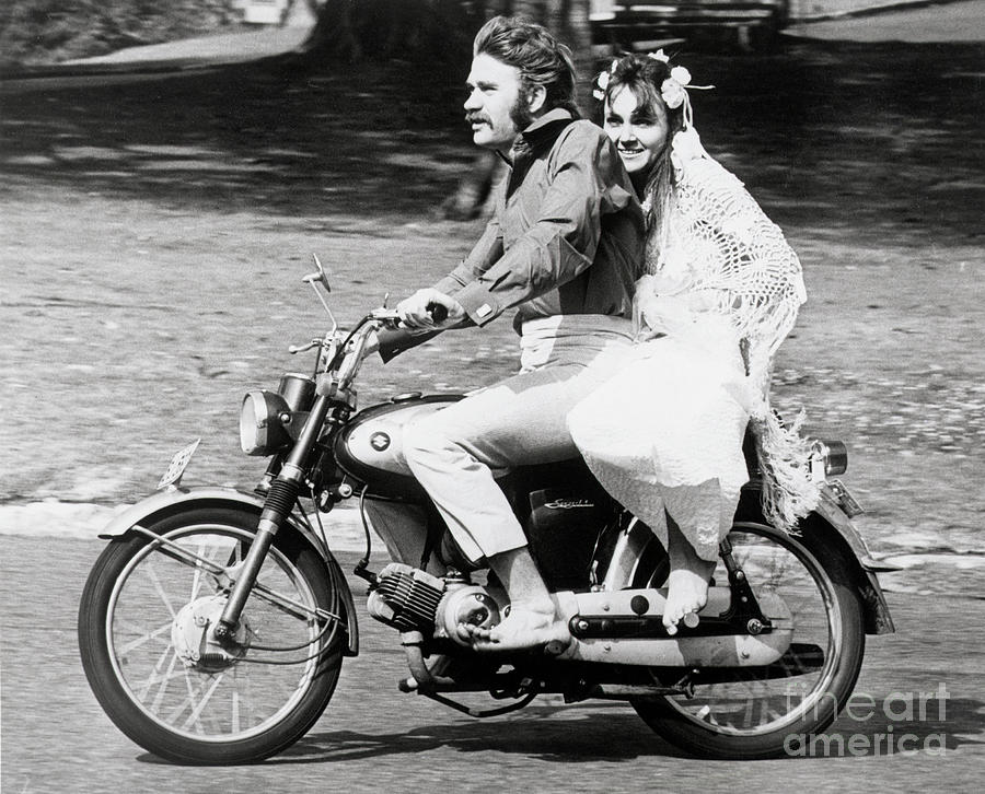Newlyweds On Motorcycle Photograph by Bettmann