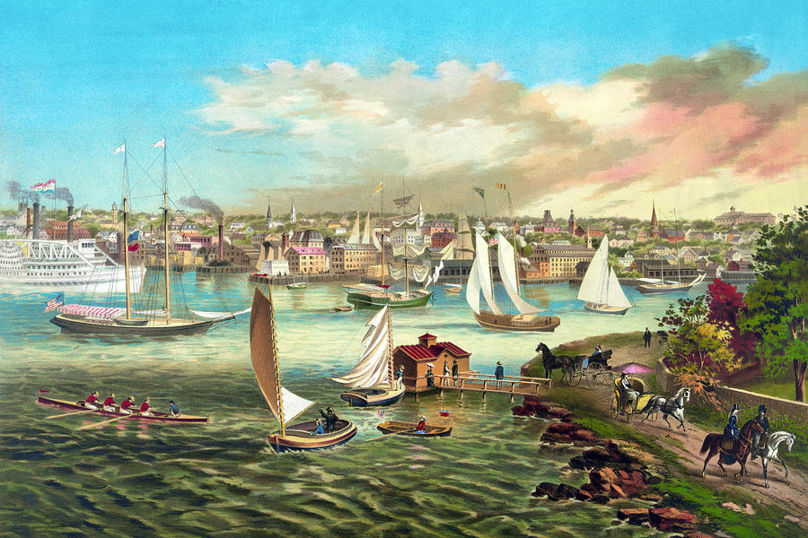 Newport Beach, R.I. Painting by F. Gleason