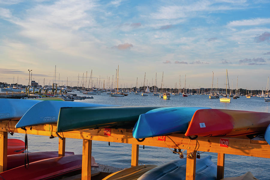 Newport RI King Beach Kayaks Newport Harbor Sunset Photograph by Toby McGuire
