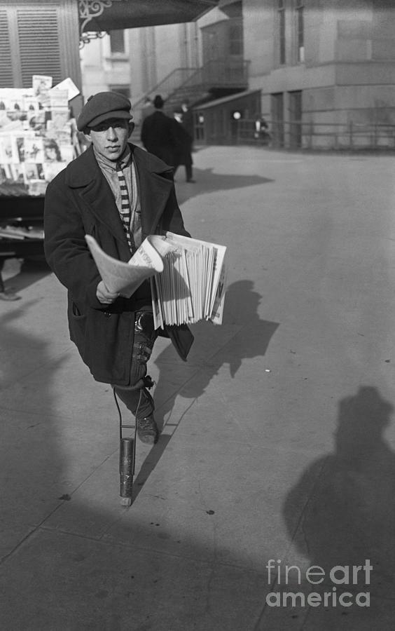 Newsboy With Wooden Leg Running To Make Photograph by Bettmann