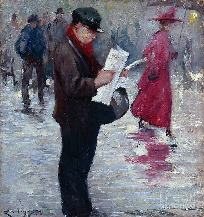 Newspaper salesman Painting by O Vaering by Carl Doernberger