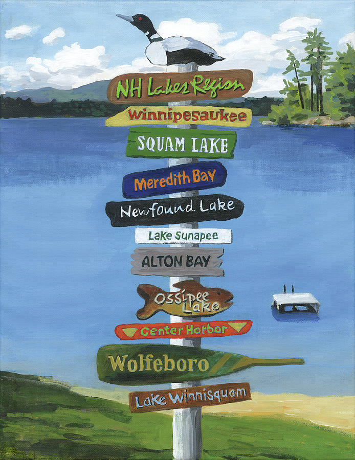 Squam Lake Painting - NH Signpost Lakes Region by Gisele D Thompson