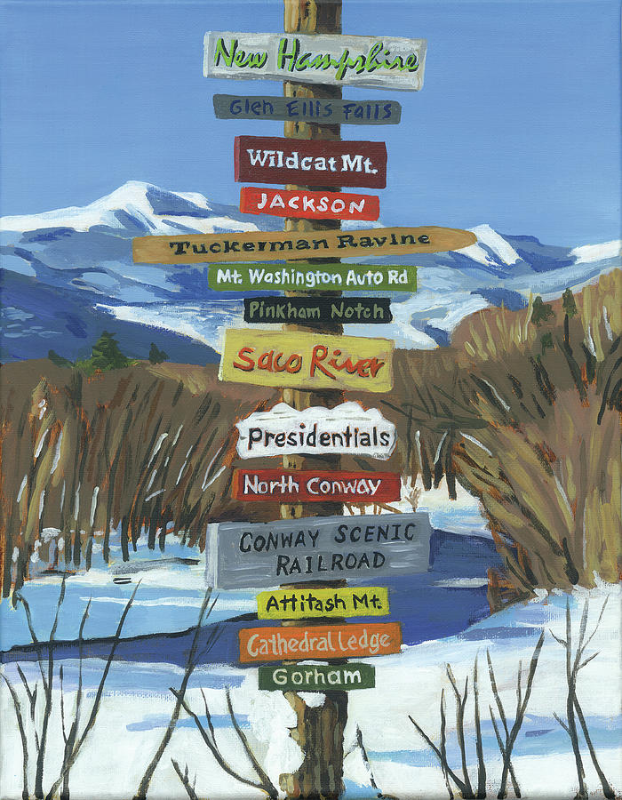 New Hampshire Painting - NH Signpost Pinkham Notch by Gisele D Thompson