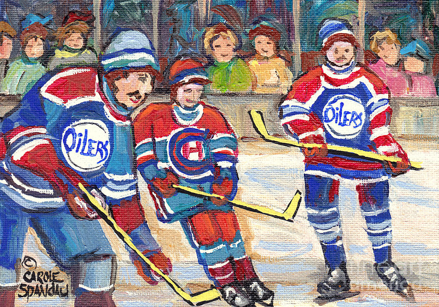 Nhl Hockey Games From The Forum To Bell Center Hockey Town Montreal Canadiens C Spandau Hockey Art   Painting by Carole Spandau