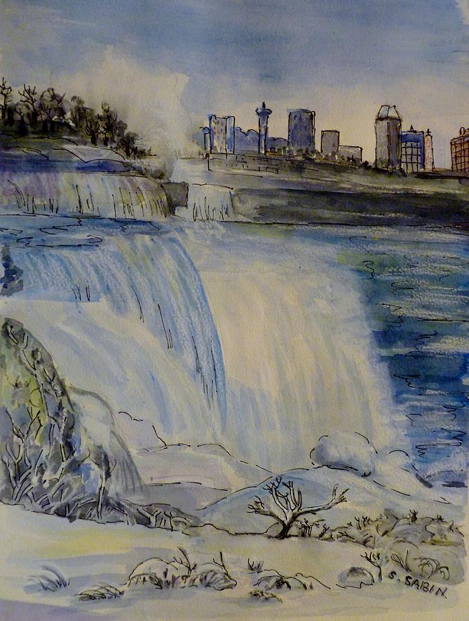 Niagara fall in winter Painting by Saga Sabin