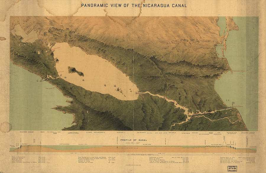 Nicaragua Isthmus Canal - 1870 Painting by Unknown