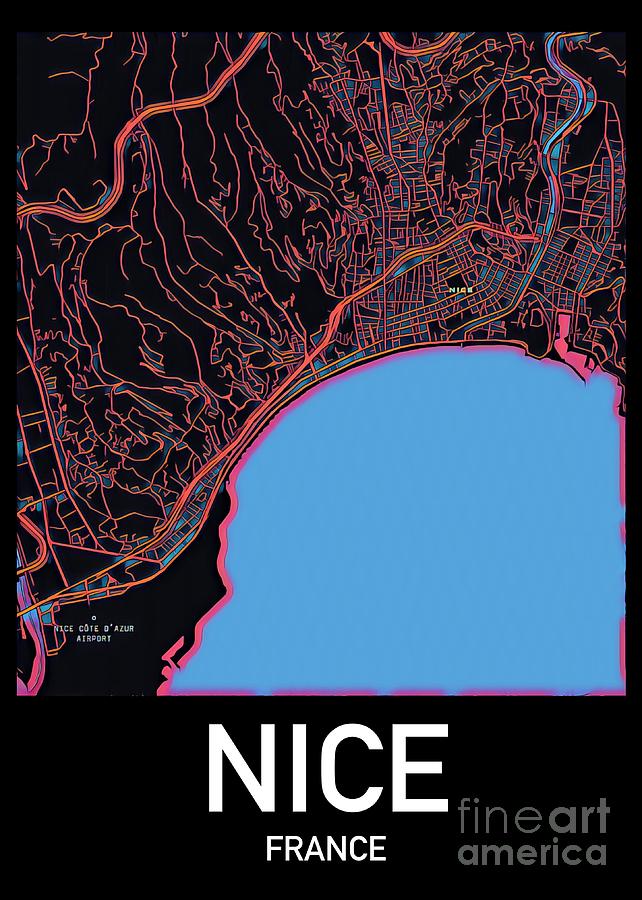 Nice City Map Digital Art by HELGE Art Gallery