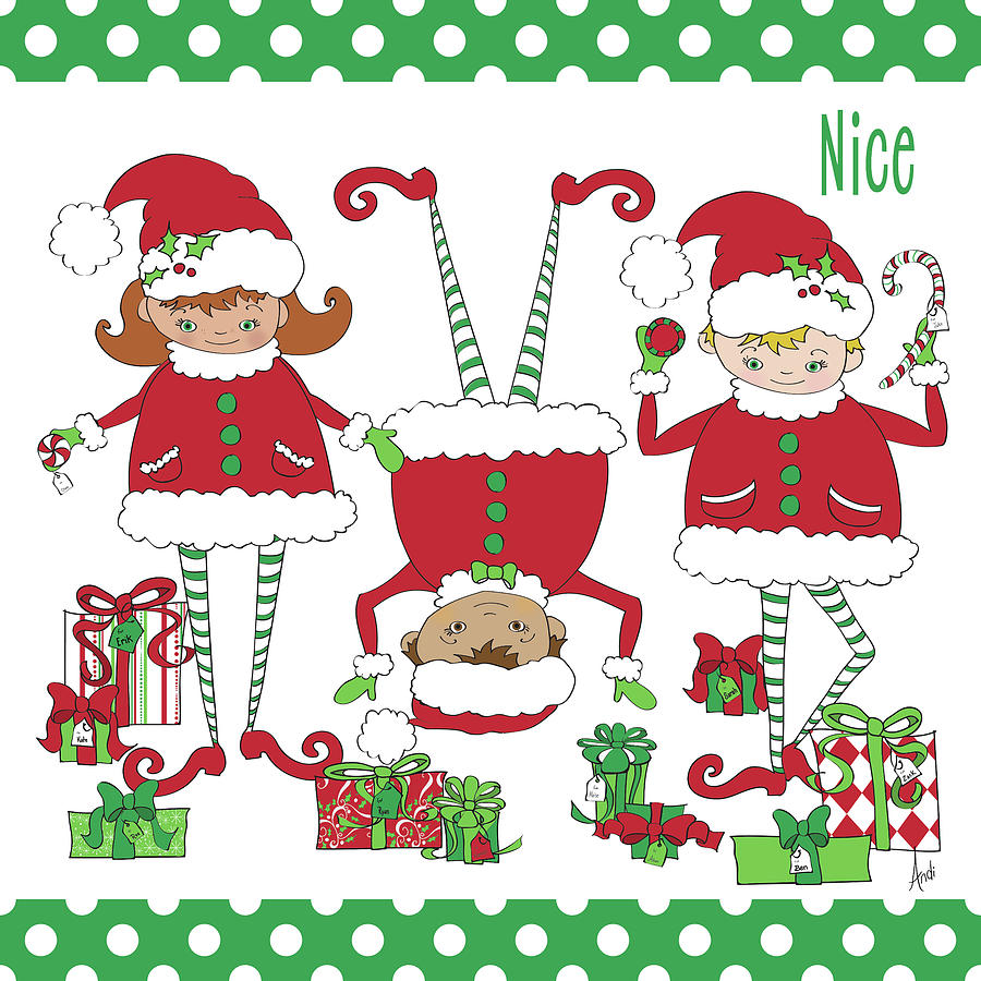Christmas Mixed Media - Nice Elves by Andi Metz