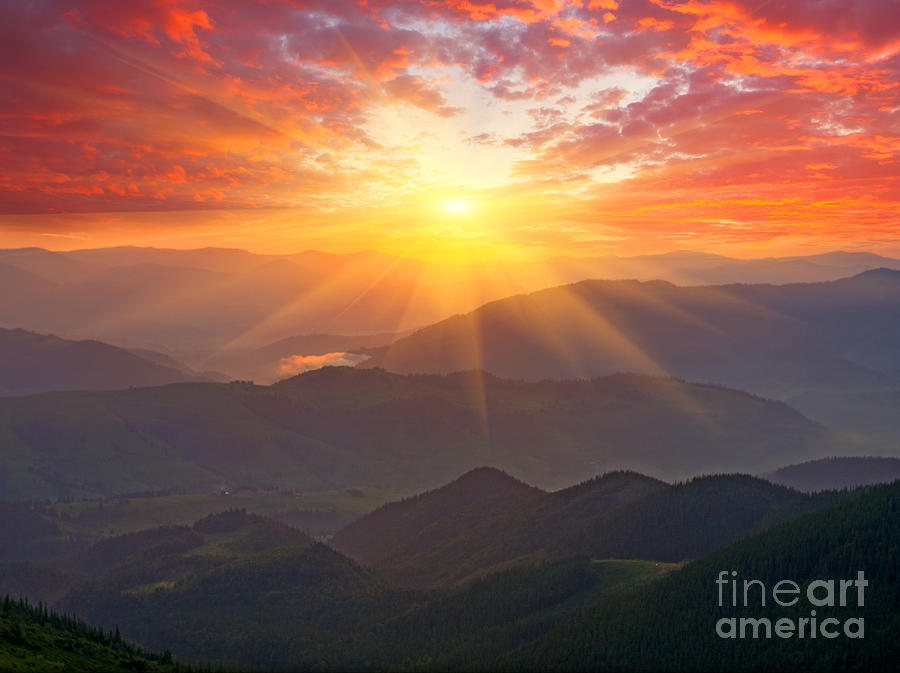 Beam Photograph - Nice Sunset Scene In Mountains by Pavel klimenko Beam Photograph - Nice Sunset Scene In Mountains by Pavel klimenko