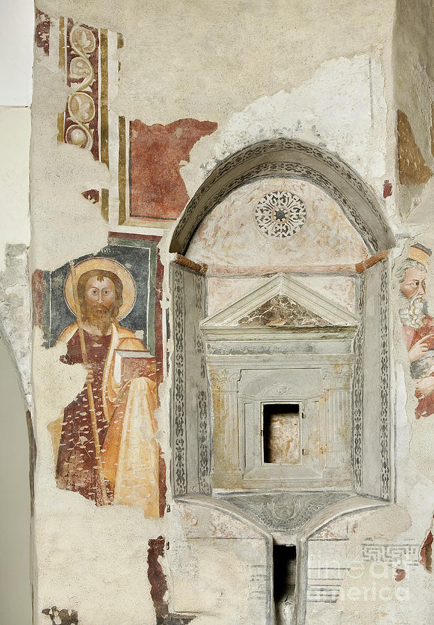 14 Century Painting - Niche With Tabernacle And Apostles by Italian School